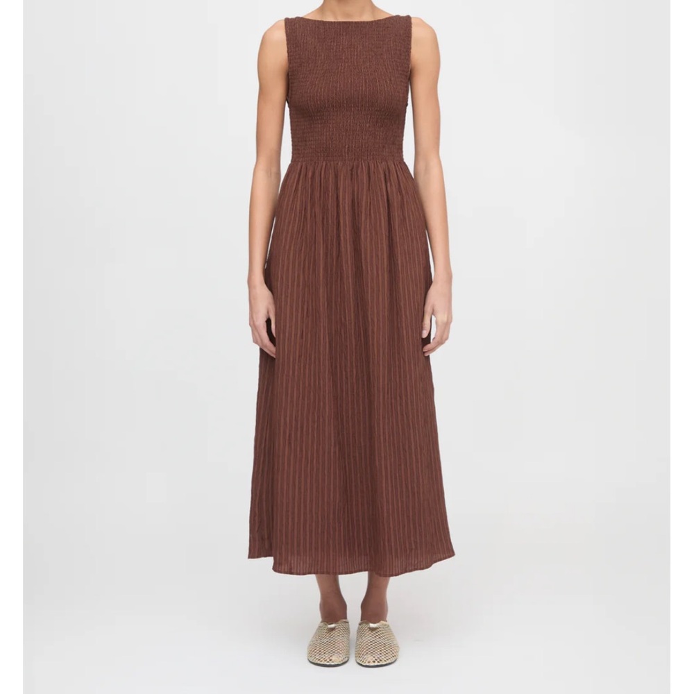 Hill House Cosima Nap Dress Brown Chocolate Tonal Seersucker